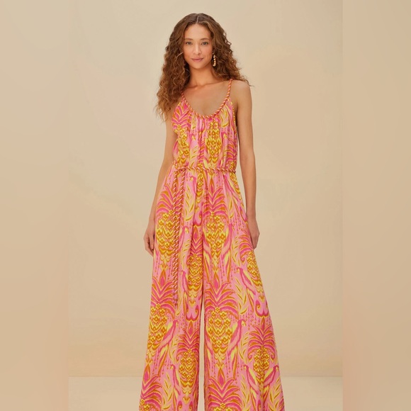 FARM RIO Pink Pineapple Tapestry Lenzing™ Ecovero™ Euroflax™ Jumpsuit - Picture 3 of 4